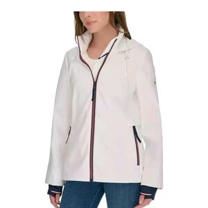 Tommy Hilfiger White Utility Jacket with Standing Collar and Full-Zip